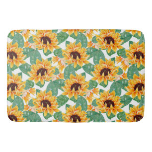Pretty Sunflowers Yellow & Green Pattern Bath Mat