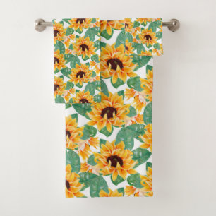 Pretty Sunflowers Yellow & Green Pattern Bath Towel Set