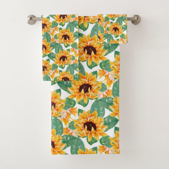Pretty Sunflowers Yellow & Green Pattern Bath Towel Set (Insitu)