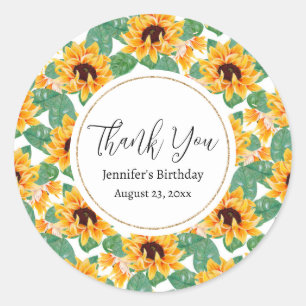 Pretty Sunflowers Yellow & Green Pattern Birthday Classic Round Sticker