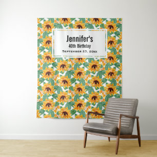 Pretty Sunflowers Yellow & Green Pattern Birthday Tapestry