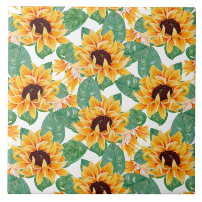 Pretty Sunflowers Yellow & Green Pattern Ceramic Tile (Front)