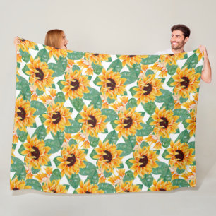 Pretty Sunflowers Yellow & Green Pattern Fleece Blanket