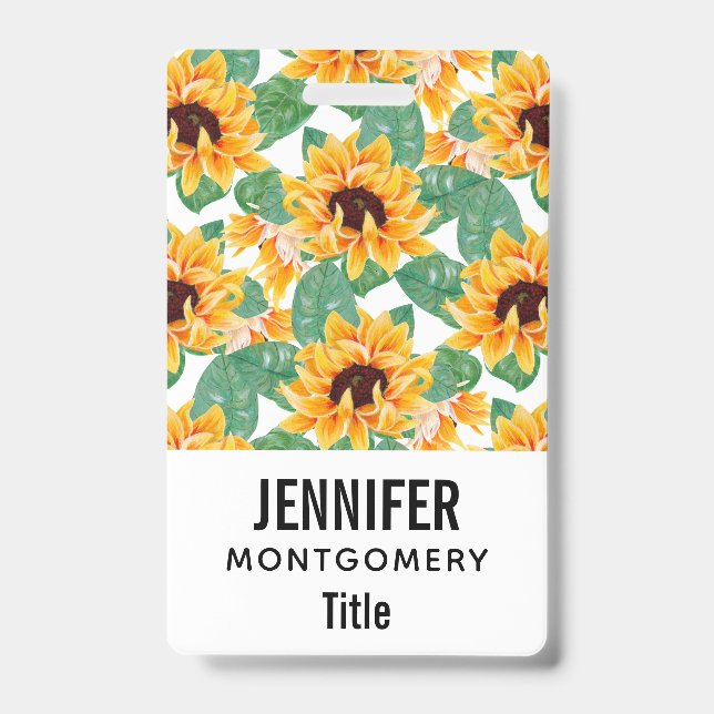 Pretty Sunflowers Yellow & Green Pattern ID Badge (Front)