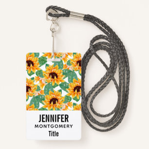 Pretty Sunflowers Yellow & Green Pattern ID Badge