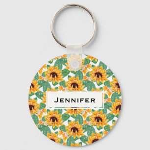 Pretty Sunflowers Yellow & Green Pattern Key Ring
