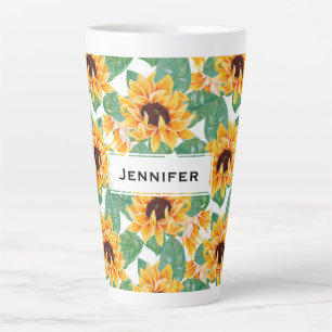 Pretty Sunflowers Yellow & Green Pattern Latte Mug