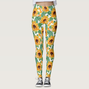 Pretty Sunflowers Yellow & Green Pattern Leggings