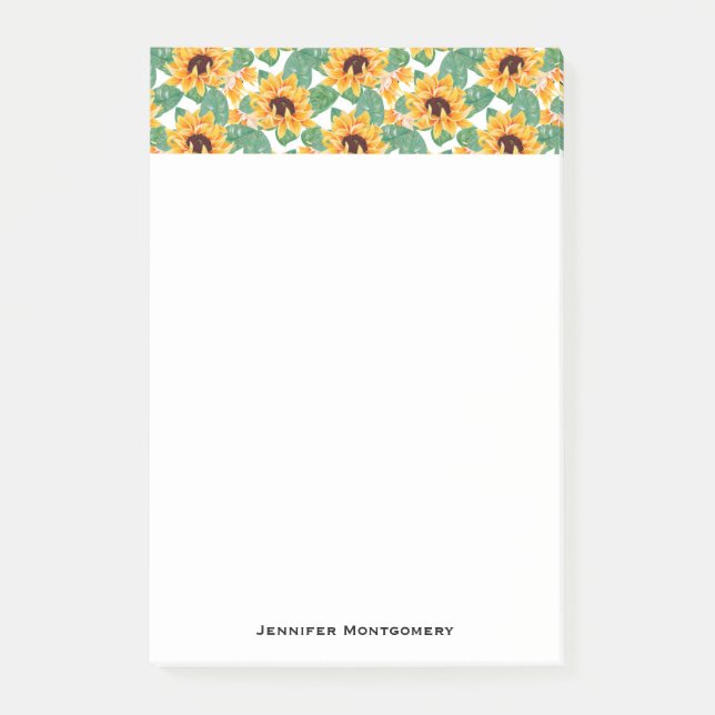 Pretty Sunflowers Yellow & Green Pattern Post-it Notes (Front)