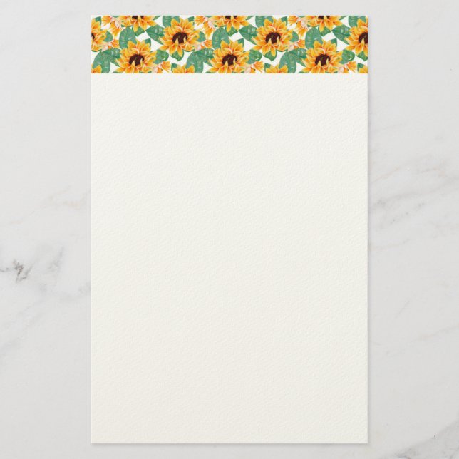 Pretty Sunflowers Yellow & Green Pattern Stationery (Front)