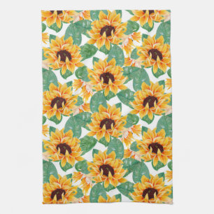 Pretty Sunflowers Yellow & Green Pattern Tea Towel