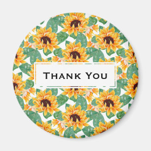 Pretty Sunflowers Yellow & Green Pattern Thank You Magnet