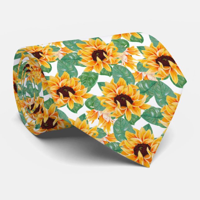 Pretty Sunflowers Yellow & Green Pattern Tie (Rolled)