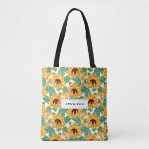 Pretty Sunflowers Yellow & Green Pattern Tote Bag