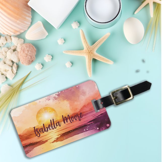 Pretty Sunset Beach Theme Personalised Luggage Tag (Creator Uploaded)