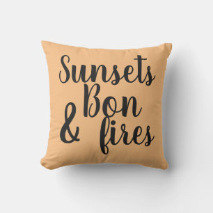 pretty SUNSETS & BONFIRES lettering Cushion