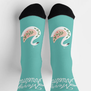 Pretty Swan Folk art for Christmas in Blue Socks