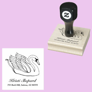 Pretty Swan Name Address Rubber Stamp