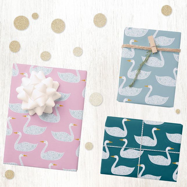 Pretty Swan Pattern Wrapping Paper Sheet (Swan pattern gift wrapping paper sheets)