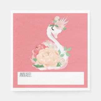 Pretty Swan Personalised school lunch message  Napkin