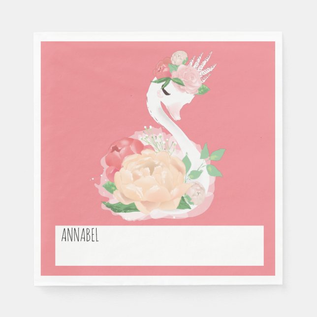 Pretty Swan Personalised school lunch message  Napkin (Front)