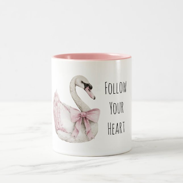Pretty Swan Pink Bow Two-Tone Coffee Mug (Center)