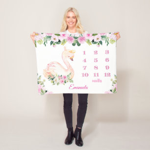 Pretty Swan Princess Name Baby Months Girls Fleece Blanket