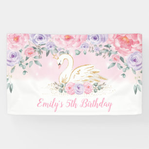 Pretty Swan Princess Pink Purple Birthday Welcome Banner