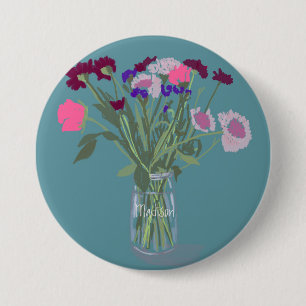 Pretty Sweet Boho Wildflowers +Custom Name 7.5 Cm Round Badge