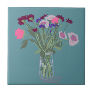 Pretty Sweet Boho Wildflowers  +Custom Name Ceramic Tile