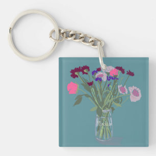Pretty Sweet Boho Wildflowers  +Custom Name Key Ring
