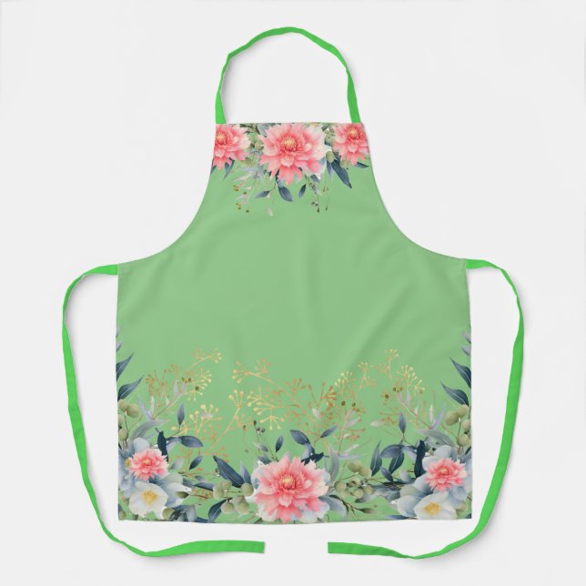 Pretty Sweet Green Floral Apron (Front)