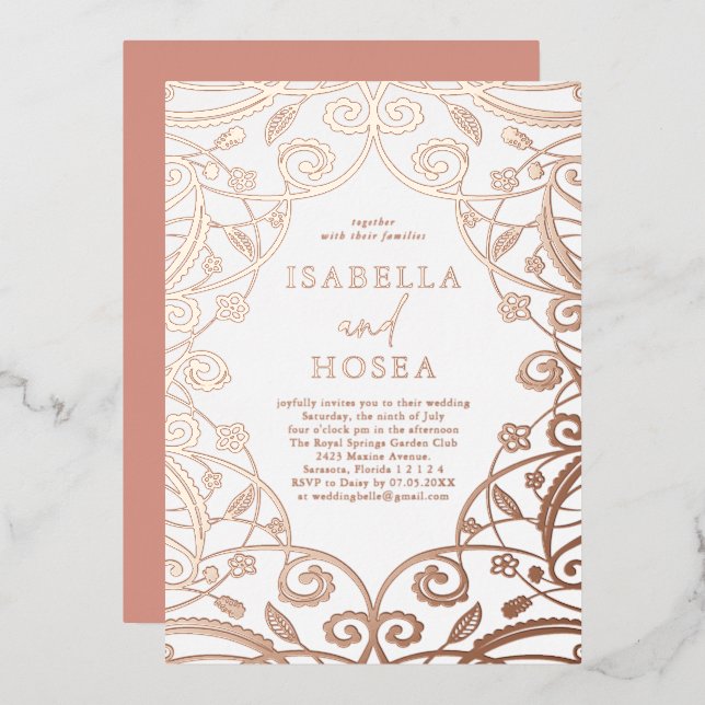 Pretty Sweet Rose Gold Floral Lace Wedding (Front/Back)