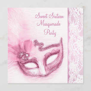 Pretty Sweet Sixteen Pink Masquerade Party Invitation