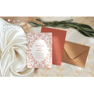 Pretty Sweet Soft Rose Gold Floral Lace Wedding Invitation