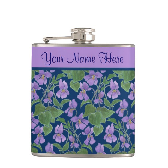 Pretty 'Sweet Violet' Hip Flask to Personalise (Front)