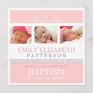 Pretty Swirl Photo Collage Baptism Invitation