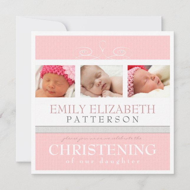 Pretty Swirl Photo Collage Christening Invitation (Front)