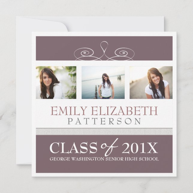 Pretty Swirl Photo Collage Graduation Invitation (Front)