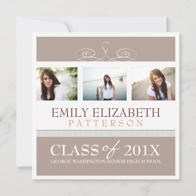 Pretty Swirl Photo Collage Graduation Invitation (Front)