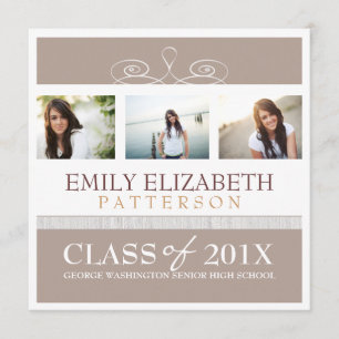 Pretty Swirl Photo Collage Graduation Invitation