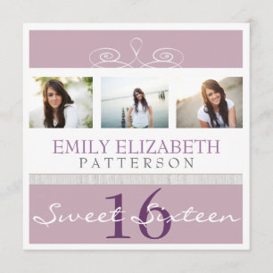 Pretty Swirl Photo Collage Sweet 16 Invitation
