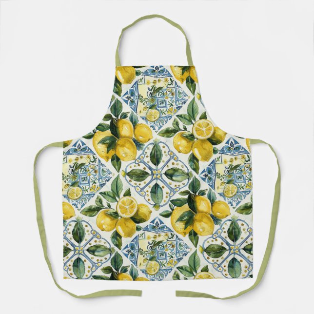 Pretty Talavera Tile All-Over Print Apron Lemons 3 (Front)