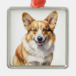 PRETTY TAN AND WHITE PEMBROKE WELSH CORGI DOG METAL ORNAMENT
