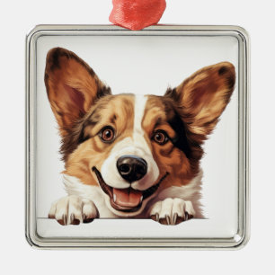 PRETTY TAN AND WHITE PEMBROKE WELSH CORGI DOG METAL ORNAMENT