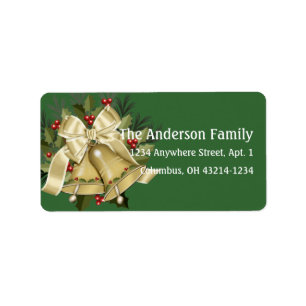 Pretty Tan Christmas Bells Address Labels
