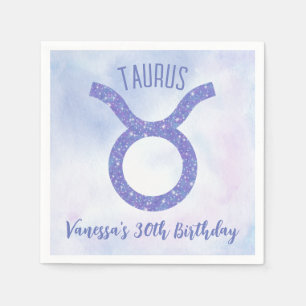 Pretty Taurus Astrology Sign Custom Birthday Party Napkin