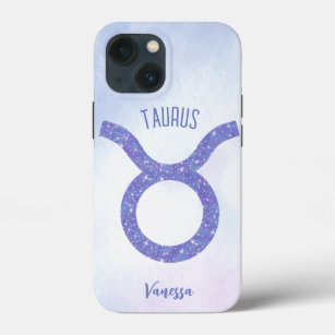 Pretty Taurus Astrology Sign Personalised Purple iPhone 13 Mini Case