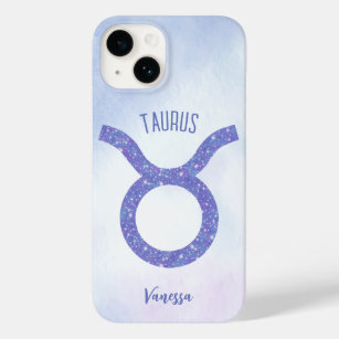Pretty Taurus Astrology Sign Personalised Purple Case-Mate iPhone 14 Case