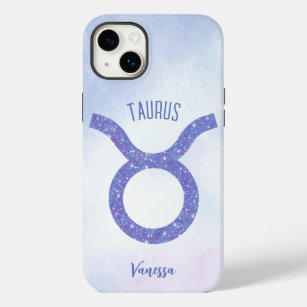 Pretty Taurus Astrology Sign Personalised Purple Case-Mate iPhone 14 Plus Case